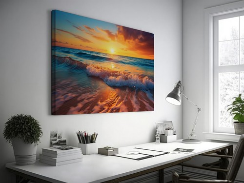 Beach Sunset Print, Ocean Landscapes Canvas Wall Art, Tropical Sunrise Beach Art - Picture 3 of 9