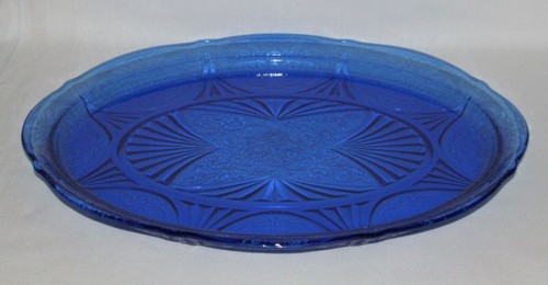 Hazel Atlas Glass ROYAL LACE Cobalt Blue Oval Serving Platter