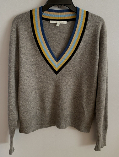 Maglione tennis Veronica Beard Jessel lana merino cashmere pullover scollo a V grigio S - Foto 1 di 4