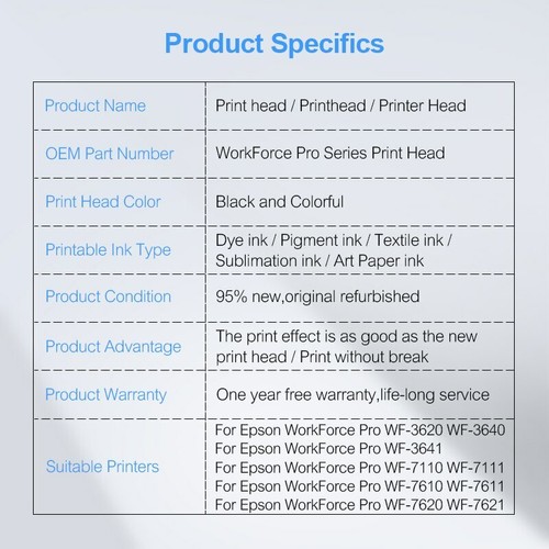 New Original Printhead For Epson Pro WF-3620 WF-3640 WF-7110 WF7111 WF-7611 7620 - Afbeelding 5 van 5