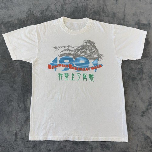 Vintage 90er Great Wall of China Tourist Adventure Grafik Herren Tshirt Einzelnaht