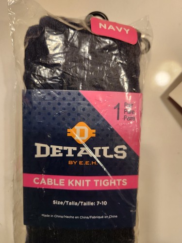 New Girl's Cable Knit Tights, Navy, Sz. 7-10 - Picture 2 of 3