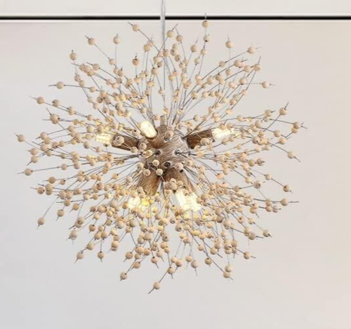Modern Wooden Beaded Dandelion Chandelier, Firework, Sputnik 8-Light LED (A26)