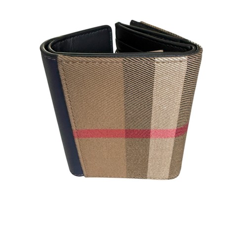 Burberry Lancaster kleine blaue Leder und Stoff Geldbörse mit Dreifachfaltung und Druckknopf - Bild 4 von 13