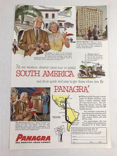 Panagra Pan American-Grace Airways Vtg 1954 Print Ad Art Airlines - Picture 1 of 3