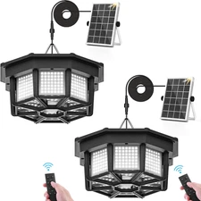2 Pack Solar Shed Light Indoor Outdoor 1200LM Solar Powered Pendant Daywork Ligh