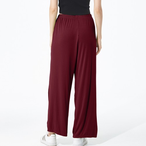 Women's Soft Pajama Pants Stretchy Elastic Waist Wide Leg Cotton Lounge Bottoms - Picture 44 of 45