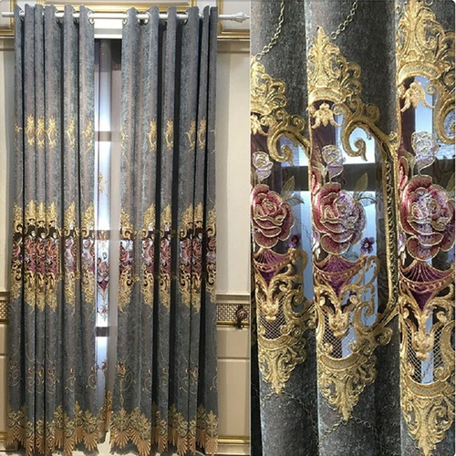 Blumen bestickt Halb Verdunkelungsvorhang Europäische Gardine für Wohnzimmer 1 Panel - Bild 40 von 44