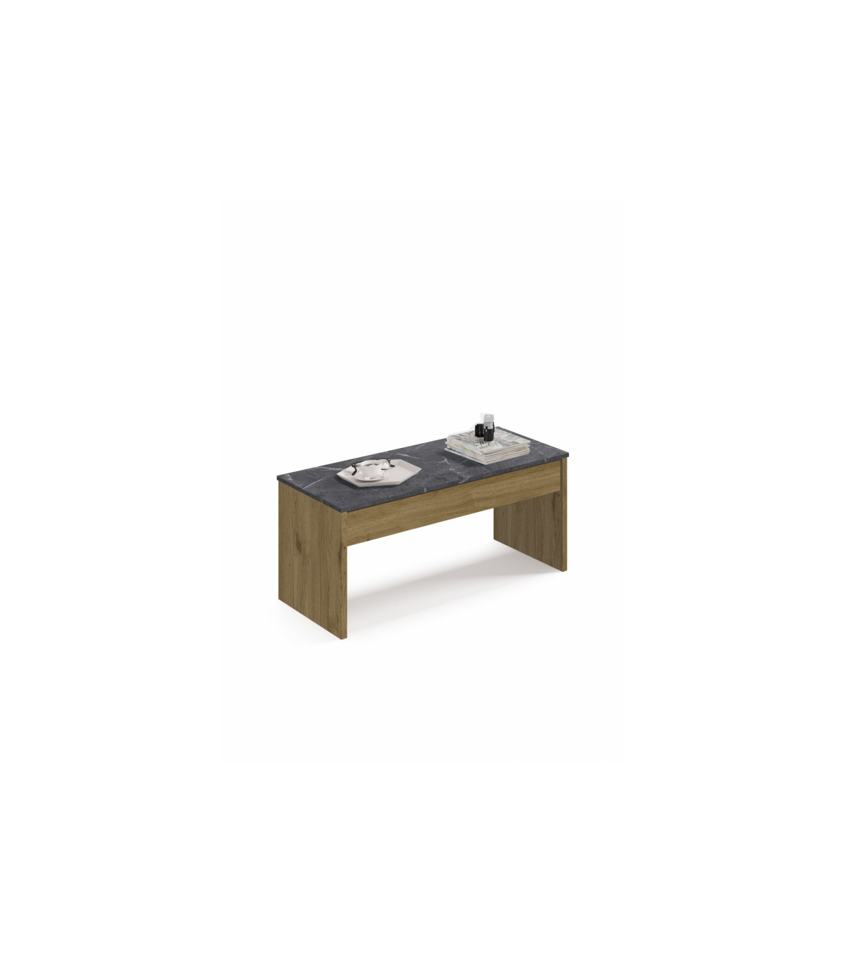PTARCH, Mesa de centro Elevable Oslo acabado roble vega, 47-58 cm(alto)100 cm(an