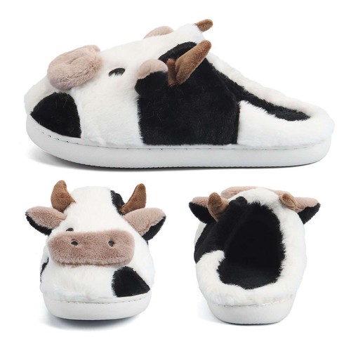 Women Non Slip Fluffy Cute Cow Slippers Animal Fuzzy Slides Indoor Slippers - Picture 6 of 17