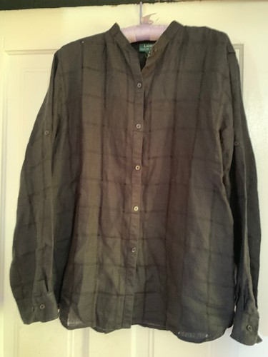 LAUREN RALPH LAUREN 100% Linen Button Down Shirt Womens Size XL Black - Picture 4 of 9