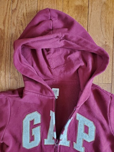 Gap Kids Girl's Medium Burgundy Front-zip Hoodie Sweatshirt w/Sequin Logo preown - Picture 3 of 9