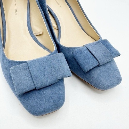 Zara Fair Isle Dusty Cornflower Blue Block Heel Shoes w/Bow Detail Sz 37 6.5 - Picture 6 of 16