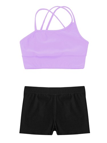 Niños Niñas Traje Gimnasia Conjunto 2 Piezas Trajes Pantalones Cortos Ropa de Baile Chándales Deportivos - Imagen 24 de 64