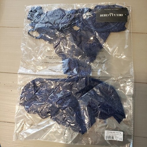 Oh La La Cheri NWT Women's Teddy Lingerie Estate Blue Geometric Lace S/M Strappy - Picture 4 of 5