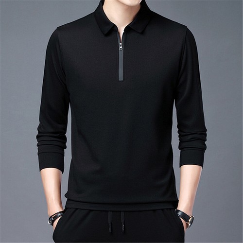 Mens Casual Long Sleeve T-shirt Cotton Zip Up Slim Comfort Solid Color Shirt - Bild 1 von 17