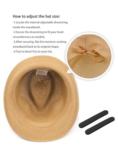 XXL Oversize Straw Trilby Hat,Big and Tall Short Small-Medium Short Brim-khaki - Bild 3 von 7