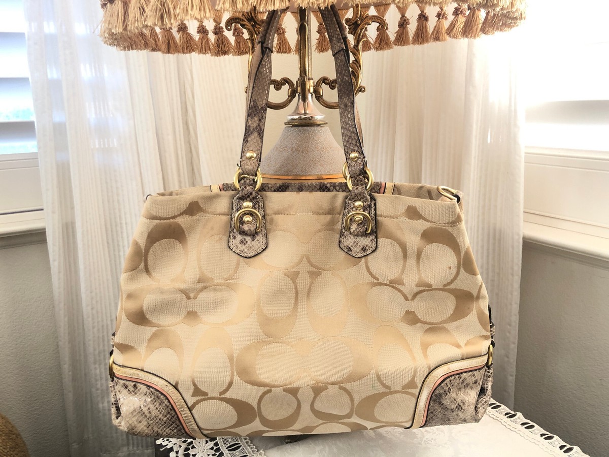 Coach Ashley Tote Spectator Snakeskin Signature Canvas Satchel