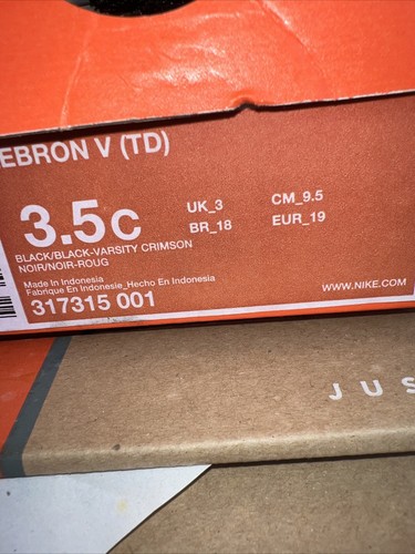 317315-001 NIB OG NIKE LEBRON V Toddler Black Varsity Crimson Sz 3.5c 2007 - Picture 8 of 8