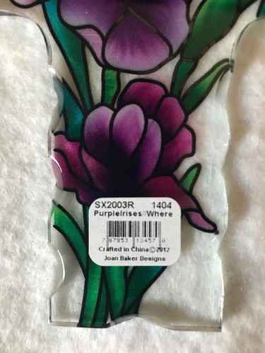 Set of 2 Hand painted art glass window hanger Suncatcher Purple Irises SX 2003 - Picture 4 of 5