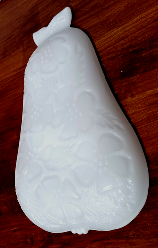 Milk Glass 8" Pear, Apple, Grape Blossom Tray Vintage Hazel-Atlas - Picture 2 of 2
