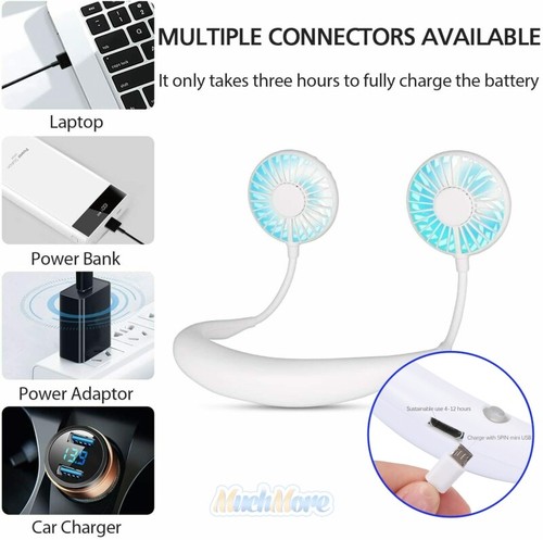 Portable Rechargeable LED Neckband Neck Hanging Dual Cooling Mini Fan Personal - Picture 32 of 36