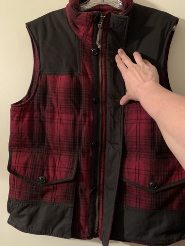Men's Eddie Bauer YUKON Goose Down Wool Blend Red & Black Plaid Vest ~ Size M - Picture 3 of 9