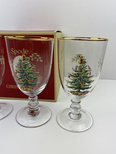 Spode Christmas Tree 16 Oz Pedestal Goblet with Gold Rim (Set of 4) WITH BOX - Picture 3 of 12