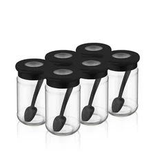 6-Piece Glass Spice Jar Set with Airtight Lids and Spoons – 380ml (... Fas