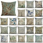 Vintage Watercolor Birds Tree Flower Leaves Throw Pillow Cover Sofa Cushion Case