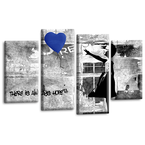 Banksy Art Print Balloon Girl Blue Grey Framed Graffiti Canvas Wall Picture - Picture 2 of 6