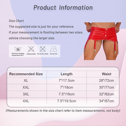 Mens Zipper Patent Leather Garter w/Metal Clips Lingerie Nightwear Club Costume - Picture 12 of 45