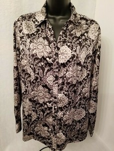 Croft-amp-Barrow-Womens-Multi-Color-Floral-Button-Down-Shirt-Top-Blouse-Size-M