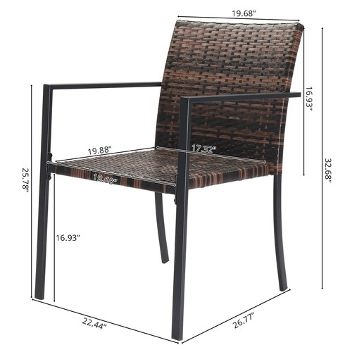 2pcs Woven Rattan Armchairs - Brown Ombre, Black Steel Frame & Stackable - Picture 2 of 24
