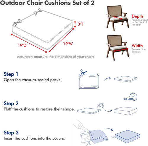 19 X 19 X 3 Inch Outdoor Chair Cushions,Waterproof Seat Cushions for Patio Furni - Picture 6 of 12