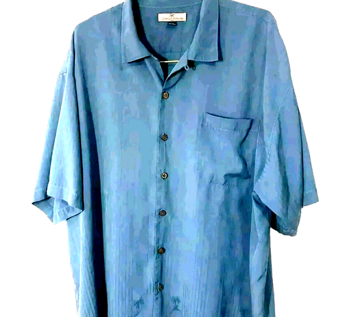 Camisa Tommy Bahama Seda Bordada Azul Palmeras Manga Corta Hawaiana Talla 2XL - Imagen 2 de 7