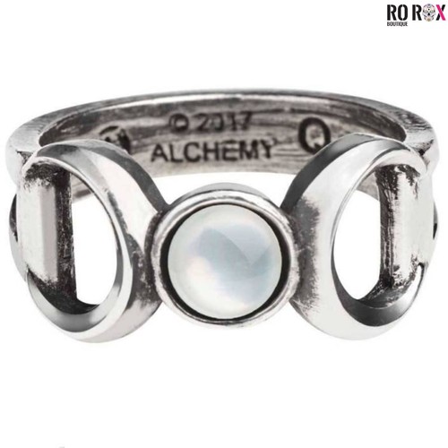 Triple Goddess Moon Ring Alchemy England Crecent Antique Wicca Pearl Cabochon - Picture 1 of 5