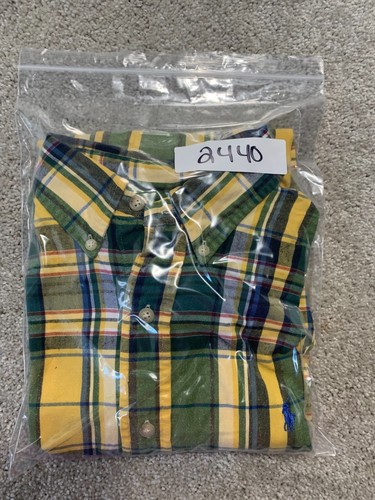 Ralph Lauren Classic Fit Button Up Shirt Men's Medium Green Yellow Tartan Plaid - Picture 12 of 12
