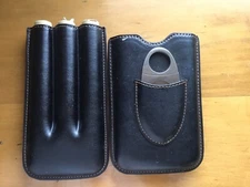 BROWN CIGAR TRAVEL CASE WITH CUTTER