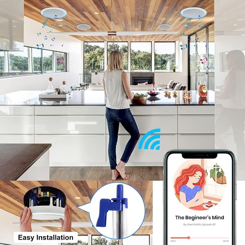 Herdio 5.25" Wall Mount Bluetooth Ceiling Speaker 600W Outdoor Kitchen 4Speakers - Picture 9 of 12