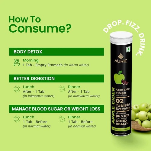 Auric Apple Cider Vinegar | Vitamin B6 & B12 | Free Shipping | 40 Tablets - Picture 5 of 6