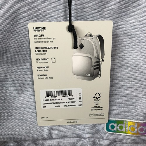 Adidas Classic 3S 4 Backpack White Rainbow Laptop School Gym Bookbag NEW $50 - Picture 7 of 7
