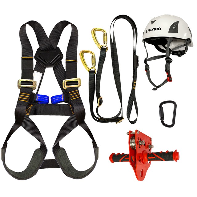 Fusion Kids Backyard Zipline Kit Harness Lanyard Trolley Carabiner