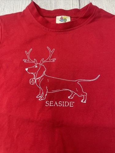 Seaside Kids Size Youth Small (6) Short Sleeve T-shirt 30A Florida Christmas Dog - Picture 2 of 12