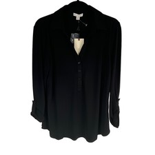 Eliane Rose Womens Tunic Top Size Large Black Collared Long Roll Tab Sleeves NEW