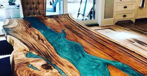 Maßgefertigte Nussbaumholz Peacock Blue Epoxy River Tables - Handgefertigter ... - Bild 5 von 9