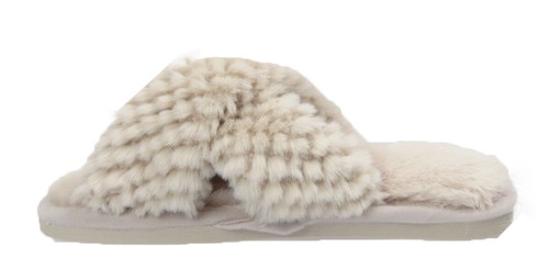 Damen Hausschuhe flauschig pelzig Cross Over offene Zehenpartie Damen warm Winter Pantoletten Slider - Bild 11 von 38