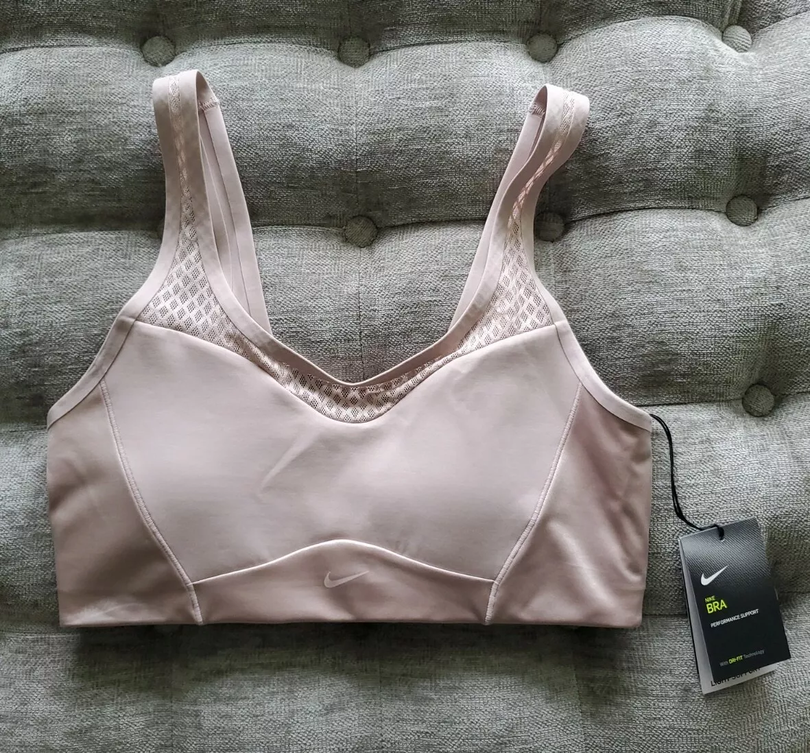 Womens Size Large Nike Light Support Padded Mesh Sports Bra Blush  CU7452-010