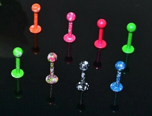 16g Speckled Colored Paint Flecked Earring Labret Helix Tragus Stud ring bar - Picture 2 of 7