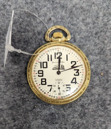 Orologio da tasca vintage Gerrard Incabloc 17 Jewel Incabloc - tema locomotiva - Foto 2 di 7